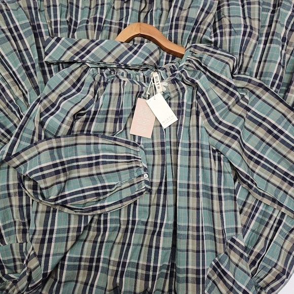 MIRTH Maxi Dress Medium Ostuni Ocean Plaid NWT Cotton Handloomed Pockets Belt - Picture 10 of 14